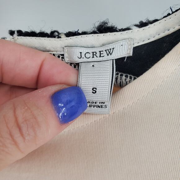 J.Crew Lux Gold Metallic Tweed Black Sleeve Cotton Cream Stretch Blouse Small - Picture 7 of 12